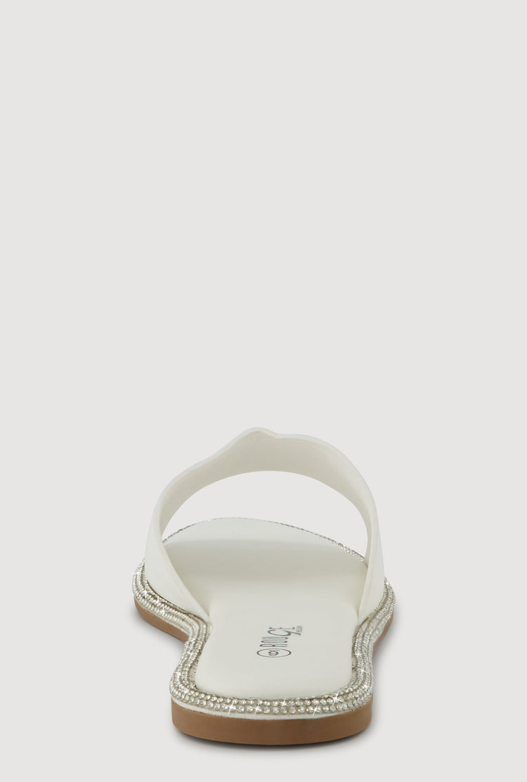 Rhinestone Trim Slide Open Toe Sandals