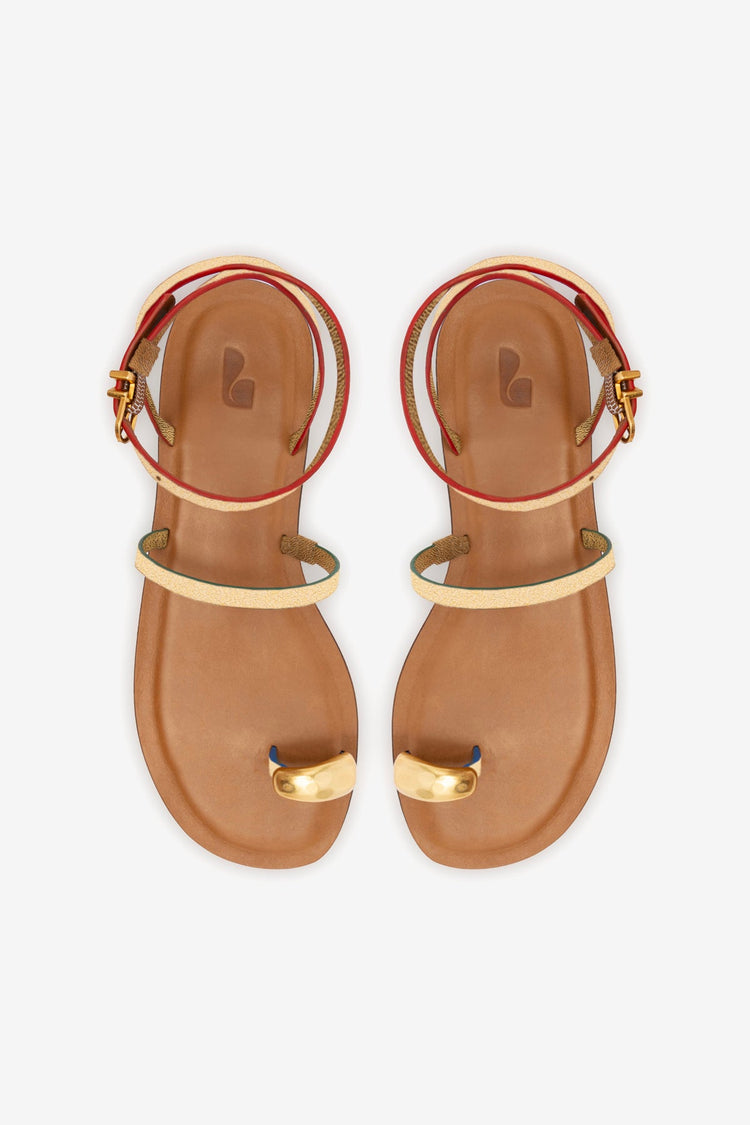 Biarritz Flat Sandal In Gold Metallic Leather