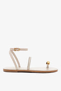 Biarritz Flat Sandal In Ivory Leather