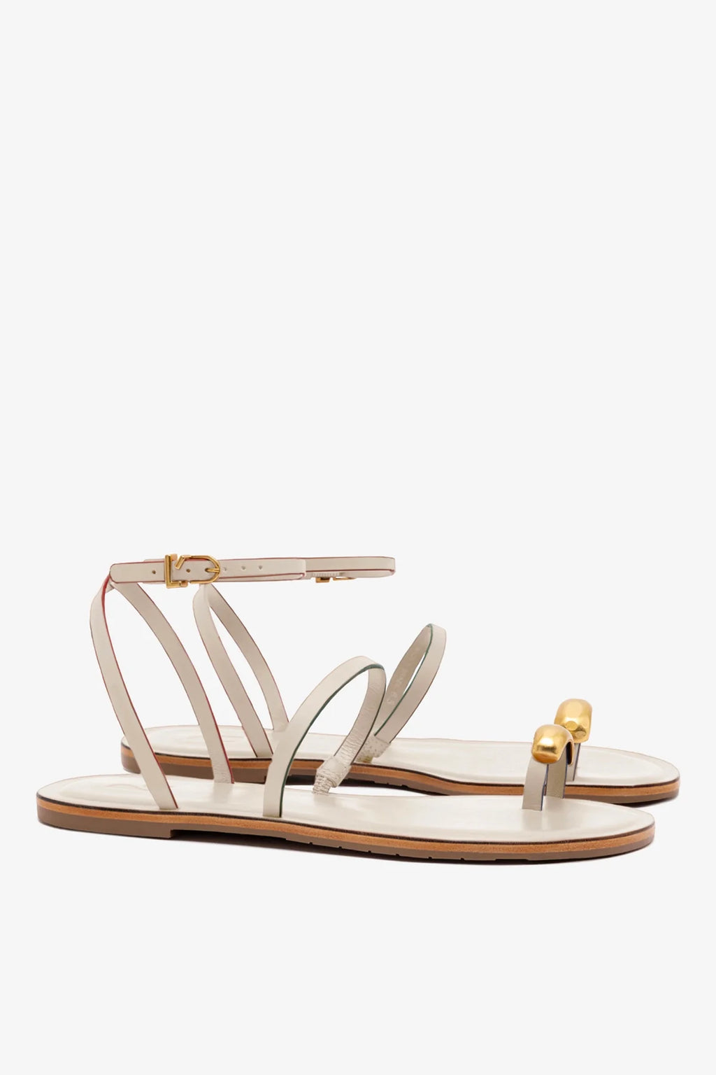 Biarritz Flat Sandal In Ivory Leather