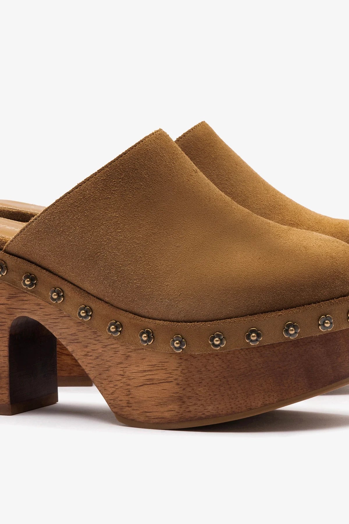 Miso Wooden Platform Clog In Peanut Suede
